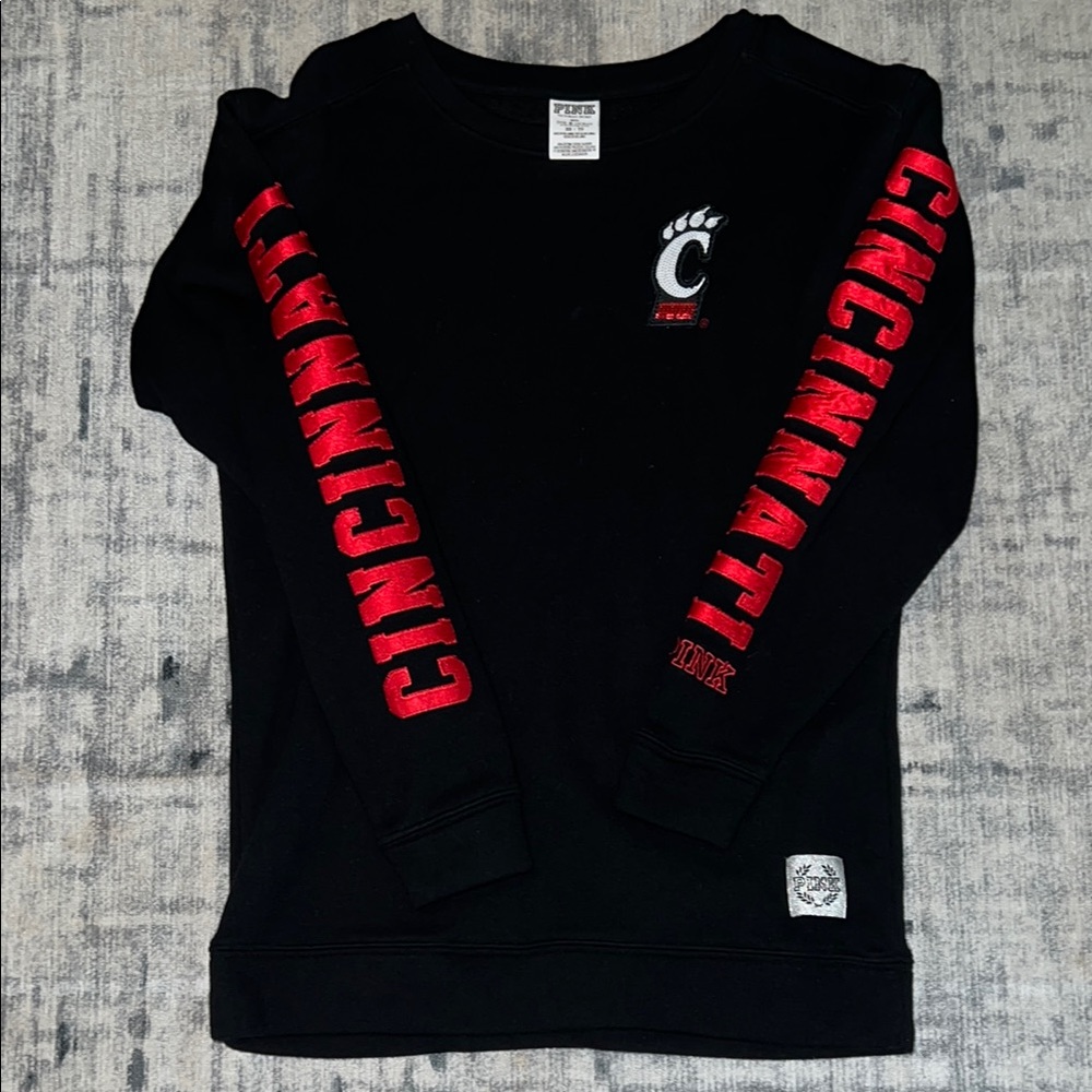 PINK Black Sweatshirt with Red Cincinnati Lettering